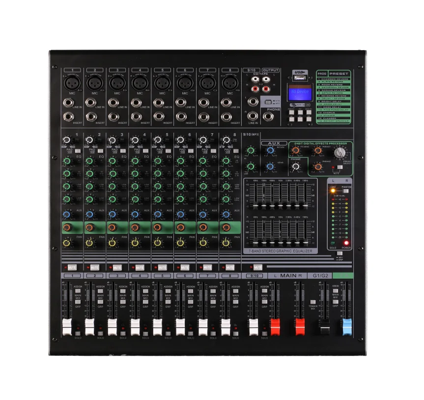 GPUB BE-10 Professional Studio Music Equalizer 10 Channels Analogue Mixing Console Digital Effect Processor Audio Mixer