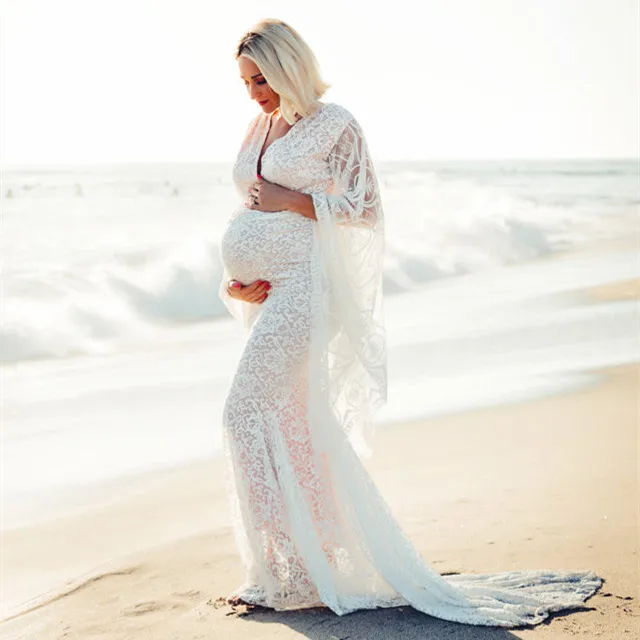 2021 Boho Style Lace Maternity Dress For Photography Maternity Photography Outfit Maxi Gown Pregnancy Women Lace Long Dress