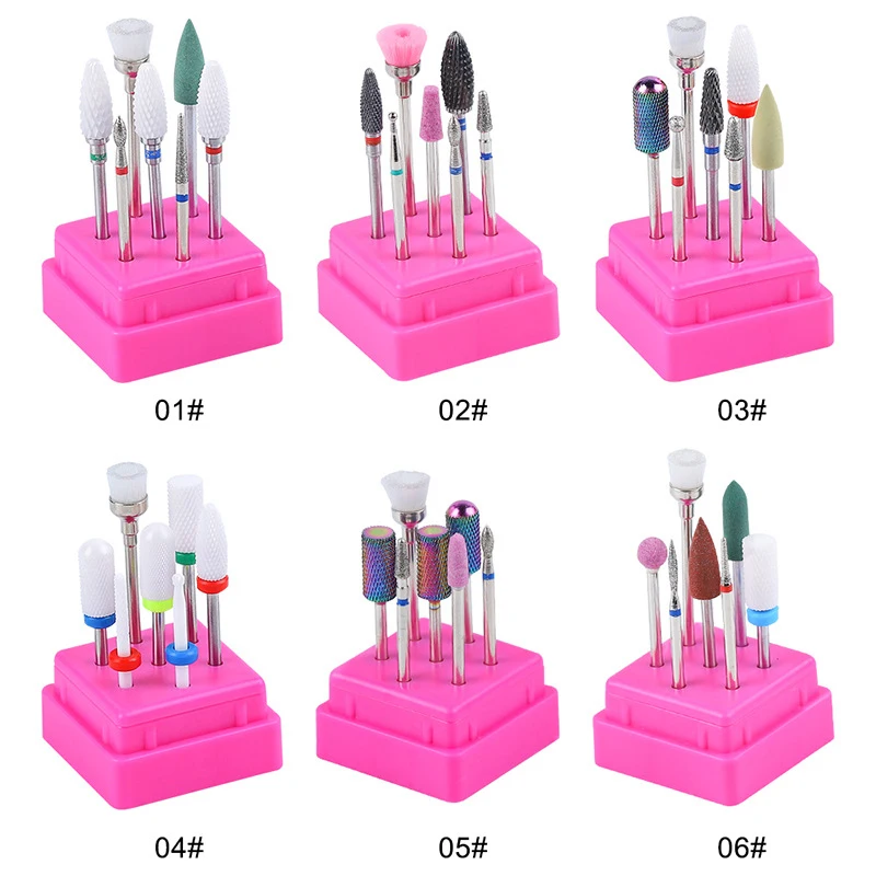 8 Styles*7 Pcs /set Nail Bits Carbide Nail Drill 2/32 +5 In 1 Blue & ;White Milling Drill Nail Bits Ceramic For Nail Art