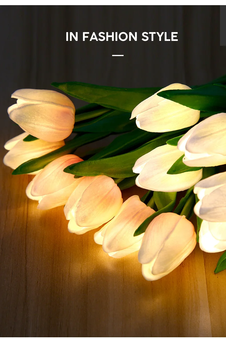 5,10,15 PACK Battery Powered Tulips Artificial Flowers With LED Lights Real Touch Bouquet LED Flower Lights for  Bedroom