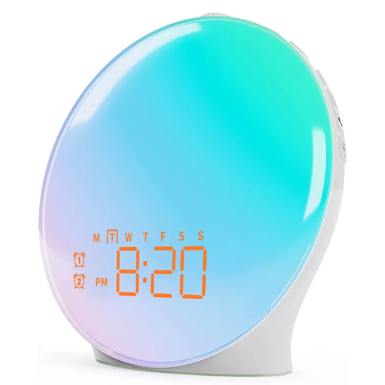 Colorful wake-up simulation sunrise sunset LED electronic alarm clock RGB atmosphere bedside light white noise
