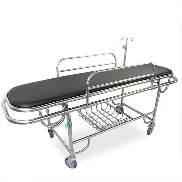 Stainless steel hospital transfer trolley ambulance emergency stretcher cart patient transport trolley with caster for medical