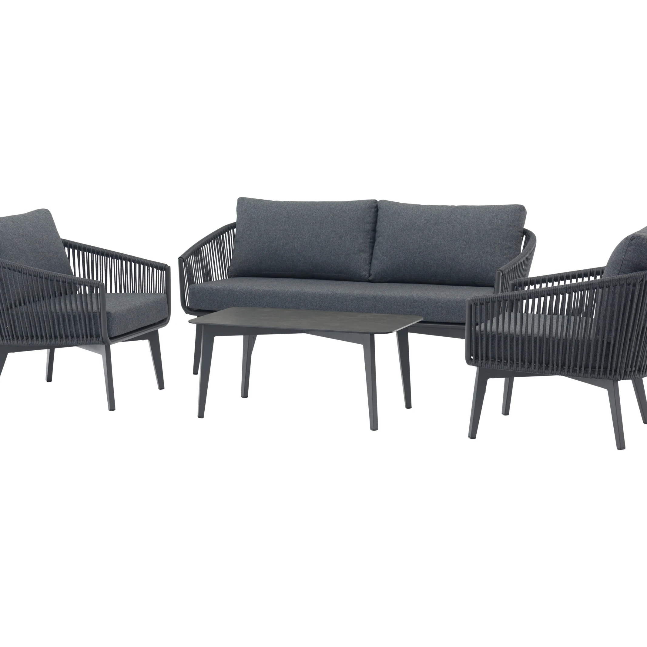 Charcoal Dark Grey Modern Balcony Aluminum Rope Garden Patio Sofa Set Amador Metal Lounge Grey Garden Outdoor Rope Furniture