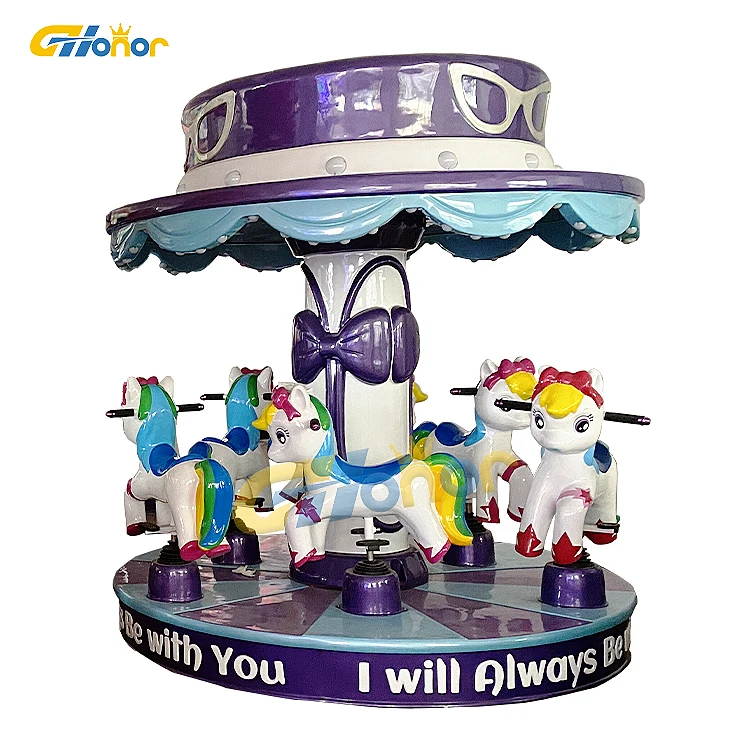 Amusement kiddie ride 6 players musical carousel indoor games six children ride on carousel for kids