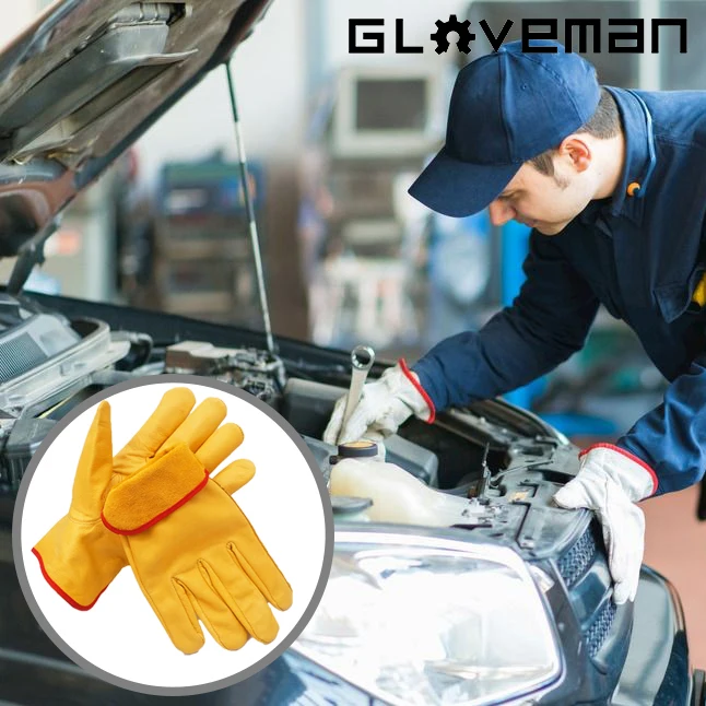 GLOVEMAN yellow men gardening construction working cowhide Cow Grain safety labor Leather Driver Glove