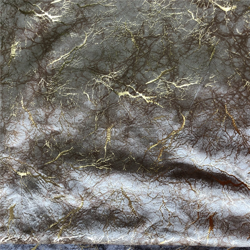 Factory 100% Polyester cloth italian upholstery Super gold Foil wax Prints Burnout velvet Gold Print fabric