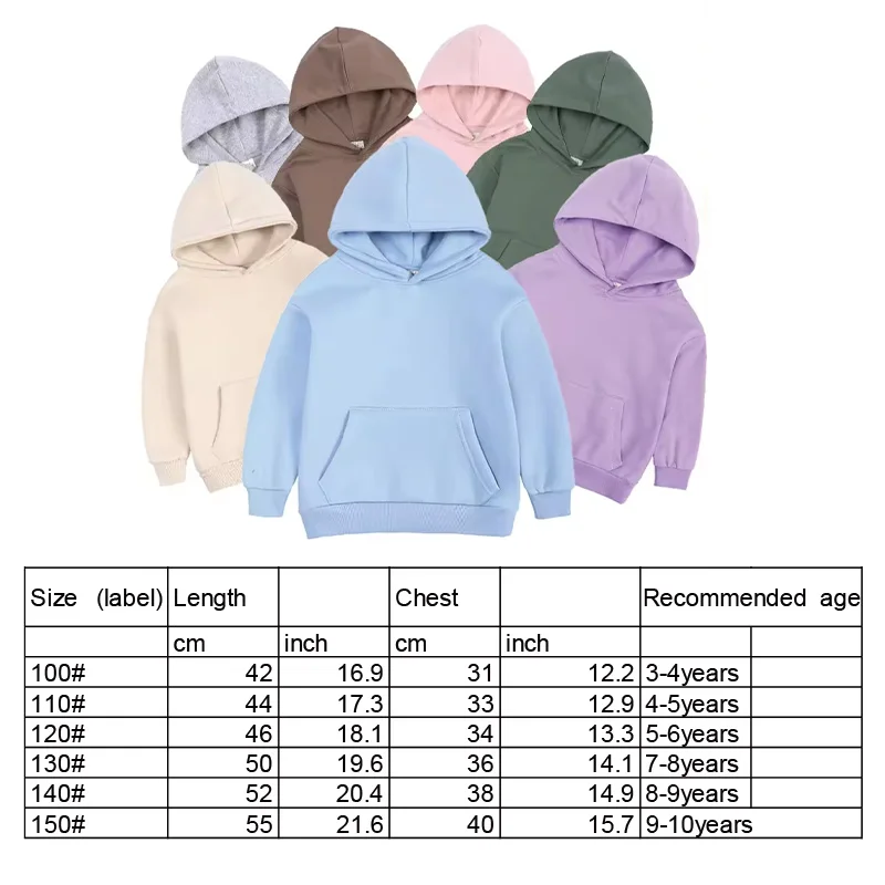 High Quality Kids tales cotton plain hoodie blank pullover sweatshirt fleeced children boys girls hoodies