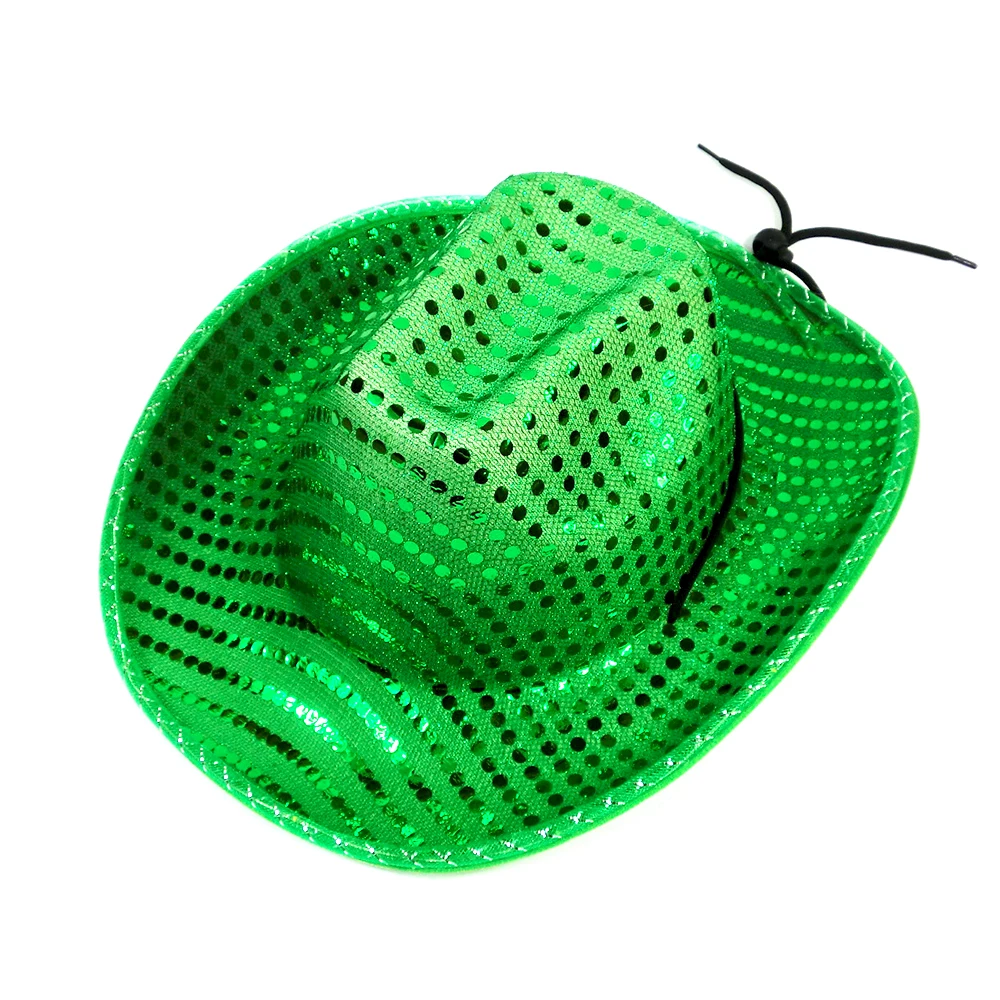 Stock Halloween Christmas Festival Sequin Party Hats Cosplay Costume Hats Western Cowboy Style Colorful LED Light Up Hat