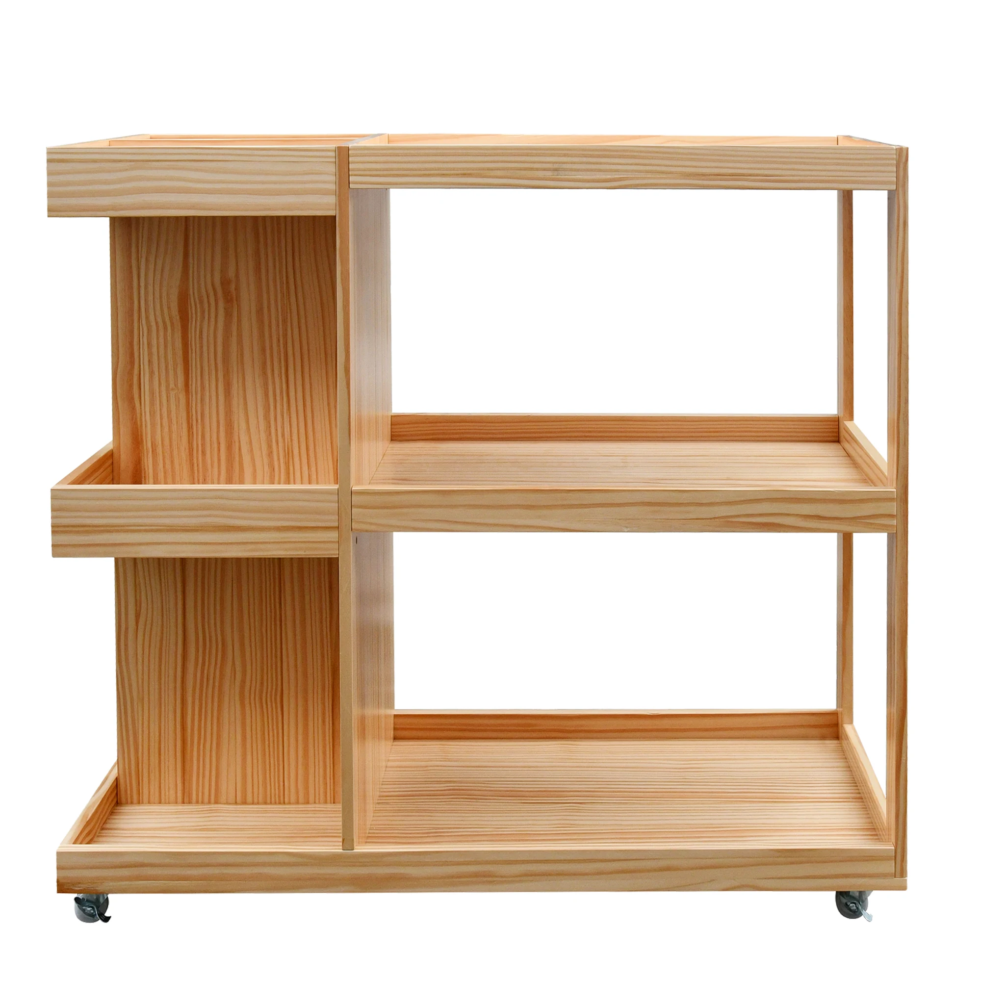Wooden Bookshelf with Wheels Kids Corner Bookcase with Reading Nook Table Toy storage Organizer