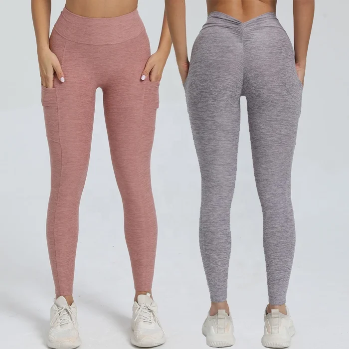 Women High Waist Soft Butt Lifting Yoga Fitness Gym Pants Tummy Control Workout Exercise Outfits Leggings With Side Pockets