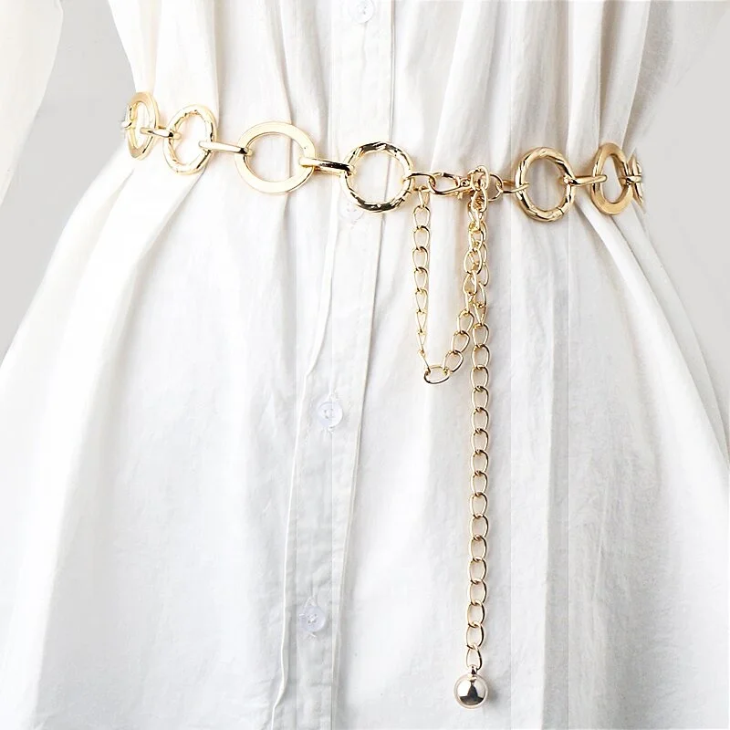 Korean fashion ladies metal round ring belt clothing accessories pendant waist chain