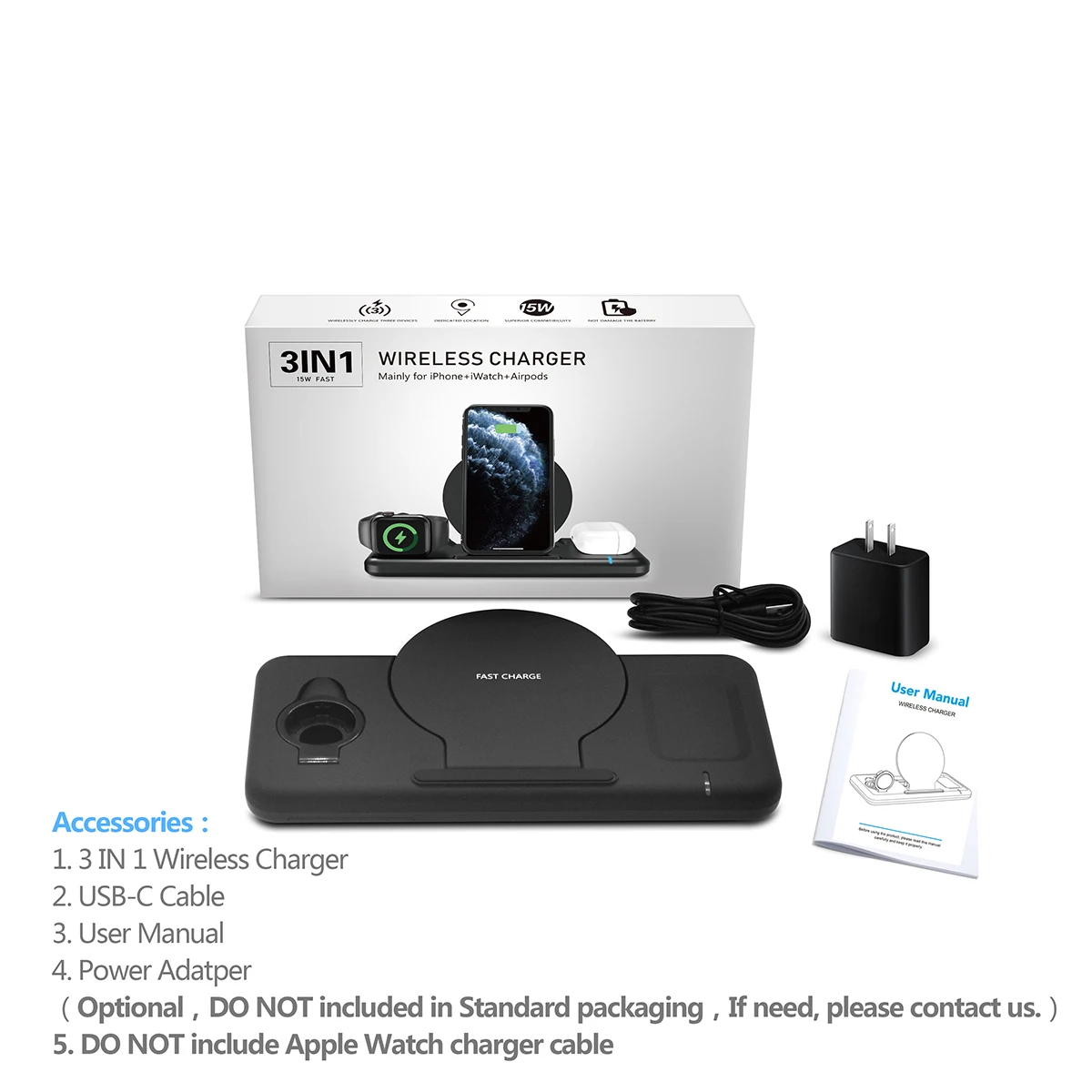  3-in-1 wireless charger stand For iphone 3 in 1 Airpods Pro
