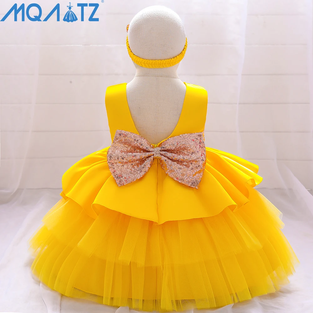 MQATZ Red baby girl party dress floral christening event frock little princess skirt with free hairband