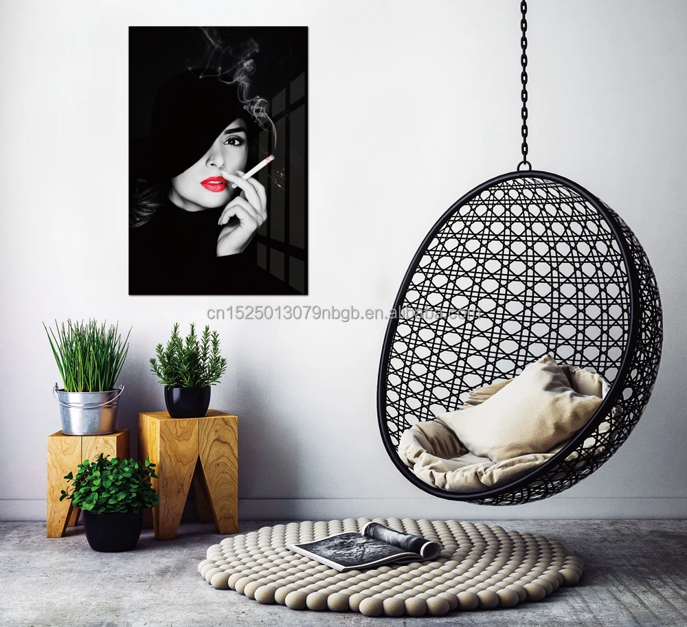 Modern Red Lips Hot Women poster Smoking lady Home Decor Wall art Canvas oil painting abstract