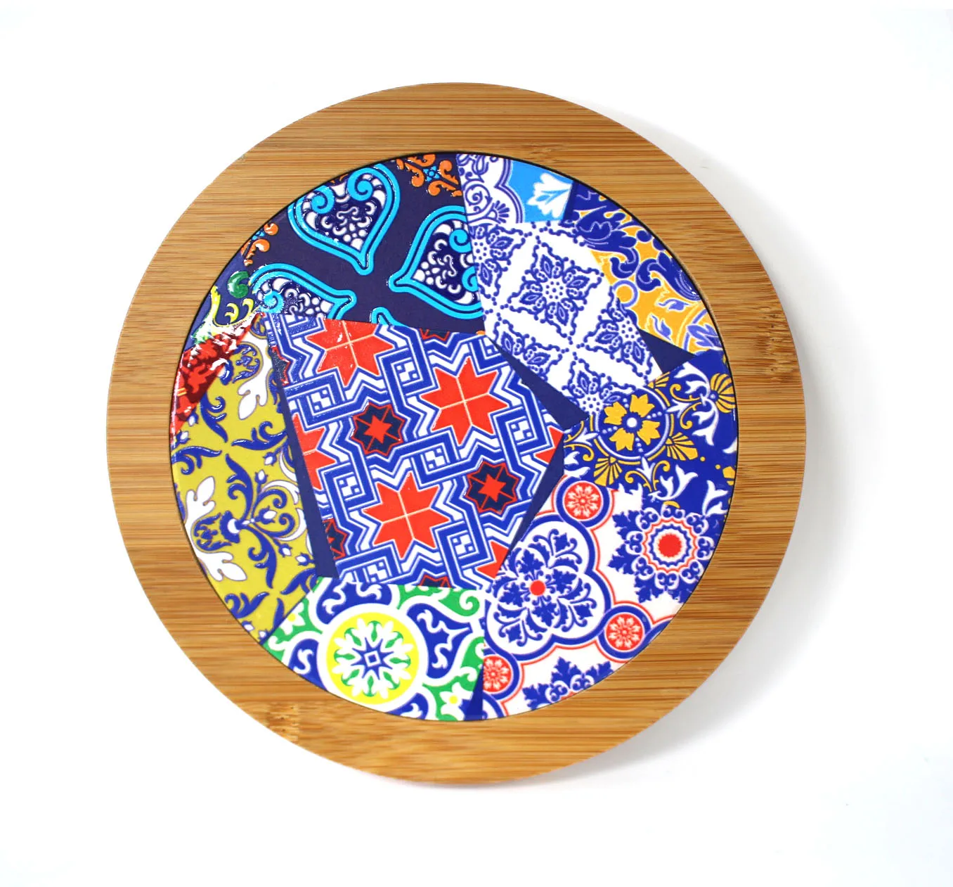 Customized square shape Ceramic Tile Trivet With bamboo