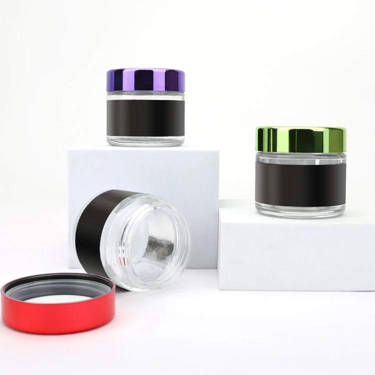 Child Resistant Smooth Push Down & Turn 2oz Straight Sided Clear Glass Jars with Custom Label