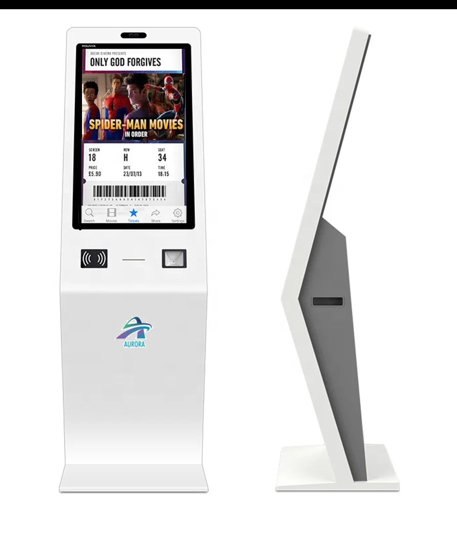 Hotel Check In Self Service Touch All In One Pc Table Cell Phone Charging Qr Code Scanner Kiosk Touch Screen With Printer