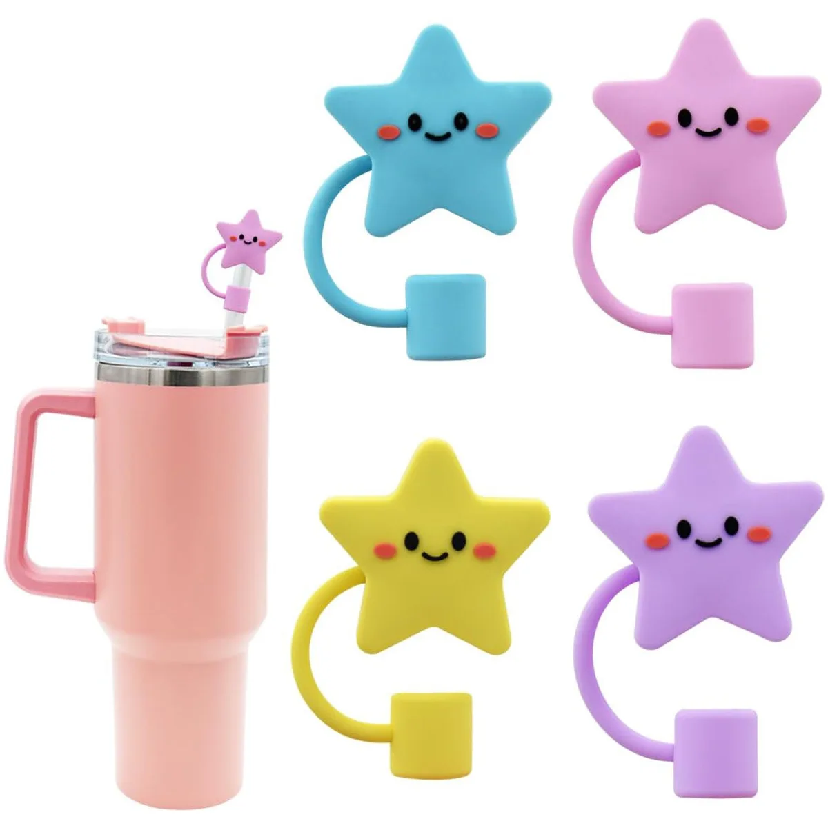 Wholesale Silicone Straw Dust Toppers star shape 10 mm reusable Straw Tip Covers Tumbler Accessories
