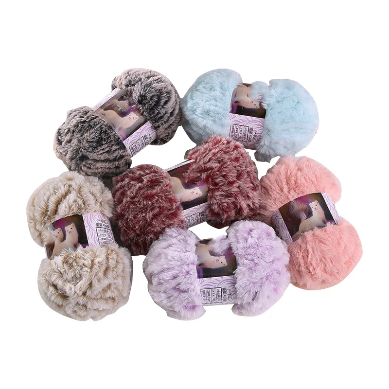100% Polyester Faux Mink Fur Hand Knitted Yarn Delicate Soft Non-itchness Warm Carpet Yarn For DIY Crocheted Blanket Rug Shawl