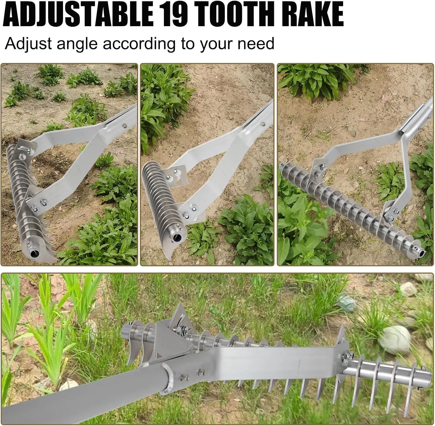 Factory Wholesale Thatch Rake  Lawn Loosening Soil Rake  with Adjustable Aluminum Handle for Cleaning Dead Grass