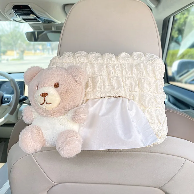 Cartoon Custom Universal Car Visor Portable Lace Decorative Car Tissue Box Holder For Girls Ladies