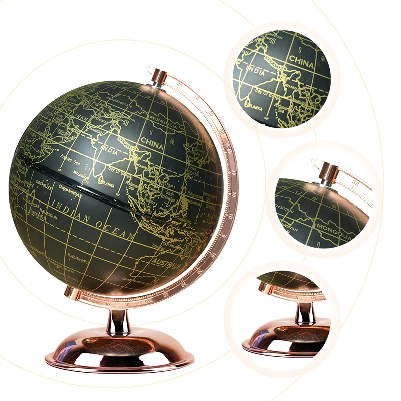 20cm 8 Inch rotating kids children teaching education home office decor black gold earth globe decorative world map globe