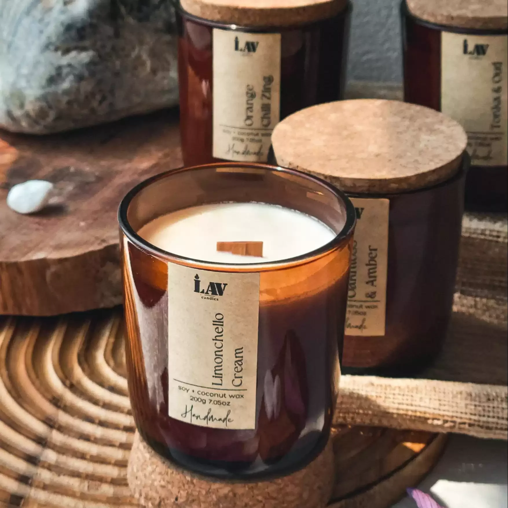 Empty Candle Vessel Luxury Frosted Matte Amber Glass Candle Jars Container With Bamboo Wood Cork Lid 8oz 10oz 14oz