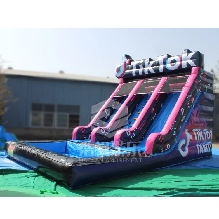 Cheap Custom Double Lane Inflatable Water Slide With Pool For Sale