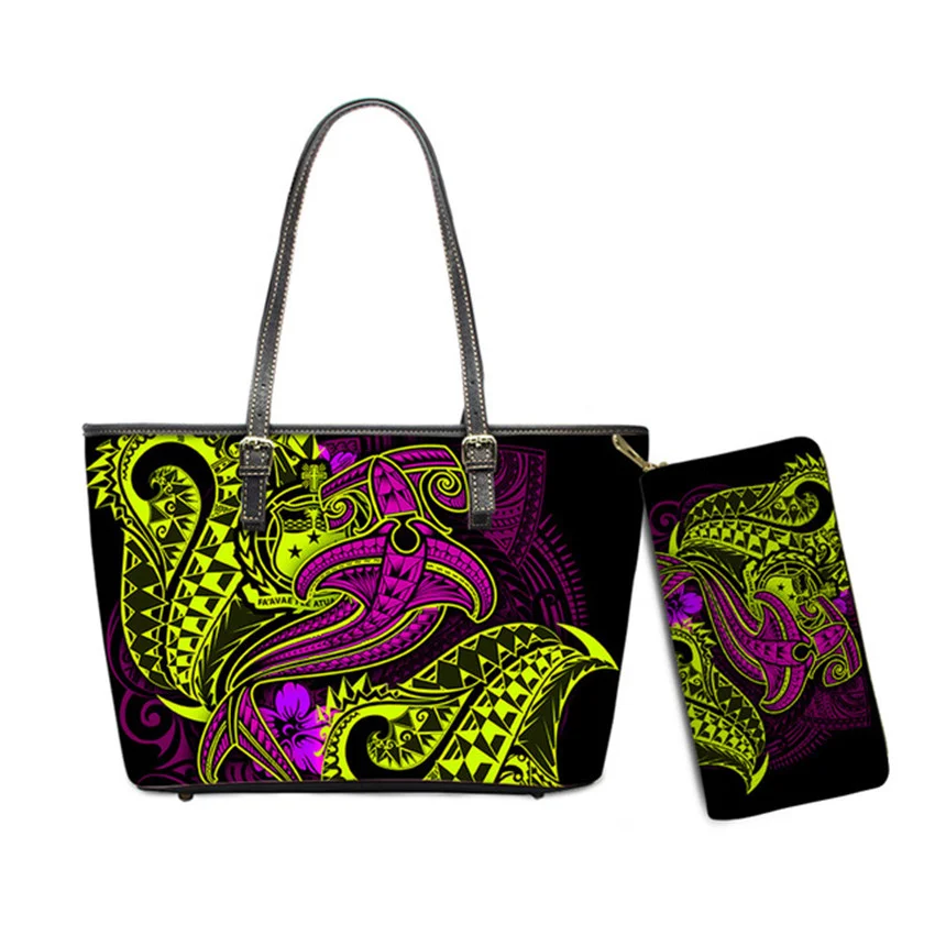 Custom Name Text Samoan Tribal Clutch Purses Handbag Set for Women Polynesian Designer Female Ladies Spring Summer Shoulder Bags