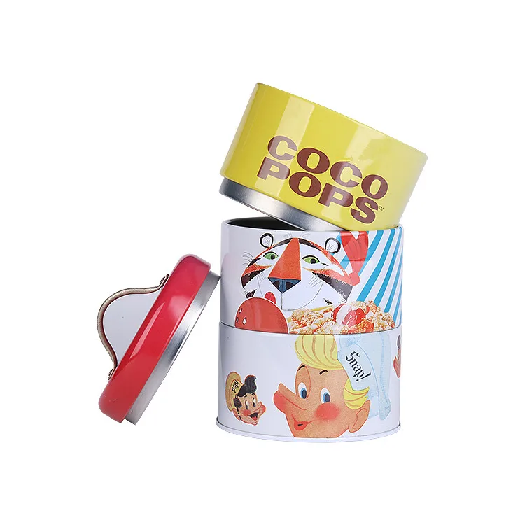 Round 3 layer stackable round tea tin box containers gift tin
