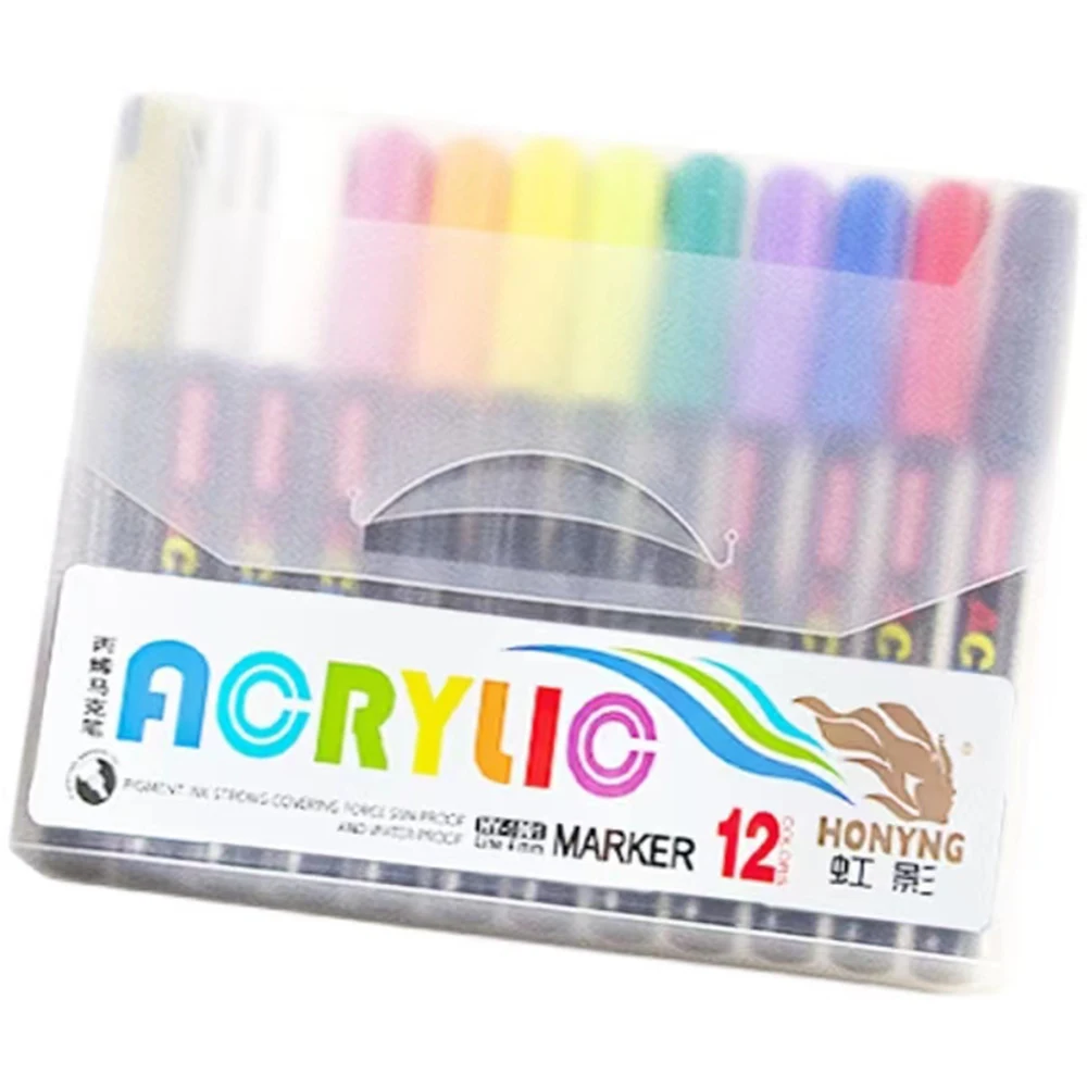 Acrylic Paint Pens,12 Colors Paint Pen Acrylic Paint Markers for Rock Painting Wood Ceramic Fabric Canvas Metal Glass,0.7mm Tip