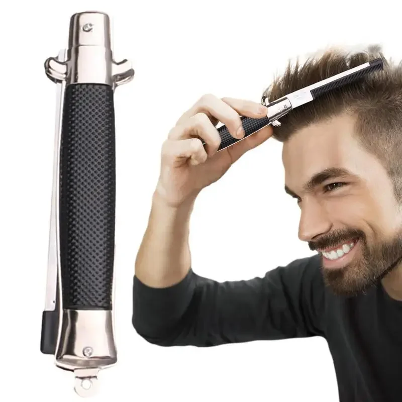 Portable Switch Blade Spring Hair Comb Folding Knife Automatic Push Button Brush Comb