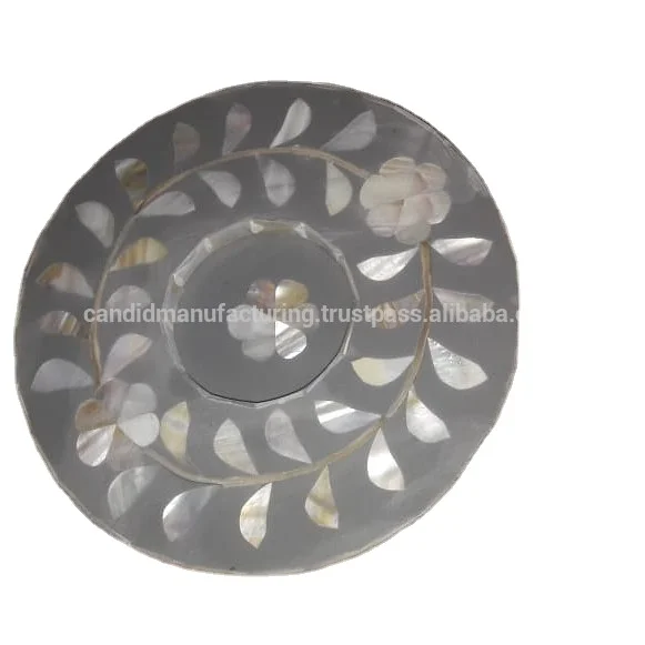 Ready to ship New Design Mother Of Pearl Tea Coffee Platter Coasters Arabic Cups Round Serving Plates Ramadan Gifts