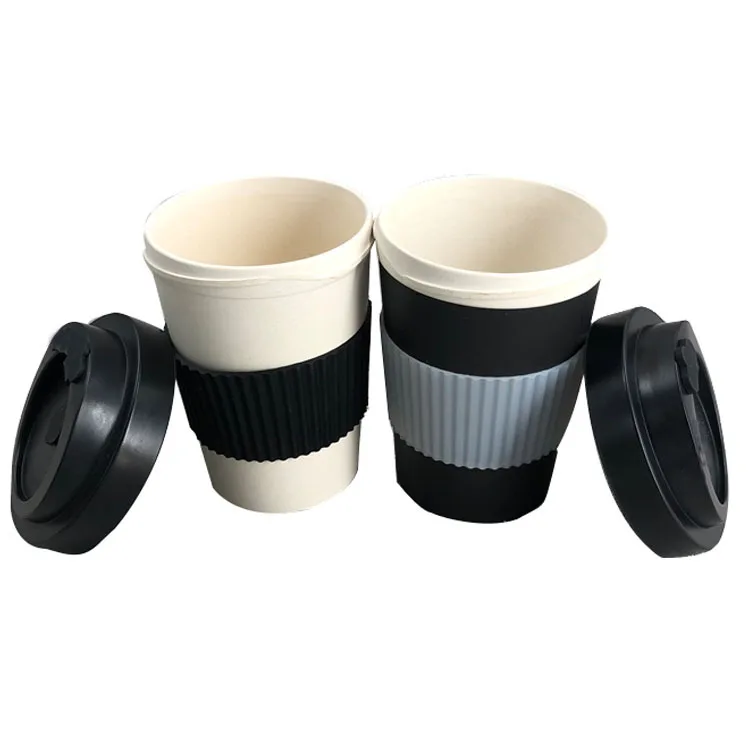 Biodegradable custom logo printed 11oz reusable natural bamboo fiber mug takeaway coffee cups