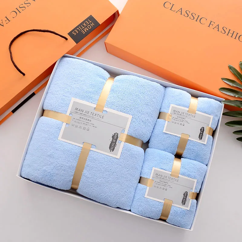 Top Quality Home Hotel Towels Bath Sets Skin-friendly Highly Absorbent Soft Coral Fleece 3-piece Bath Towel Set Wedding Souvenir