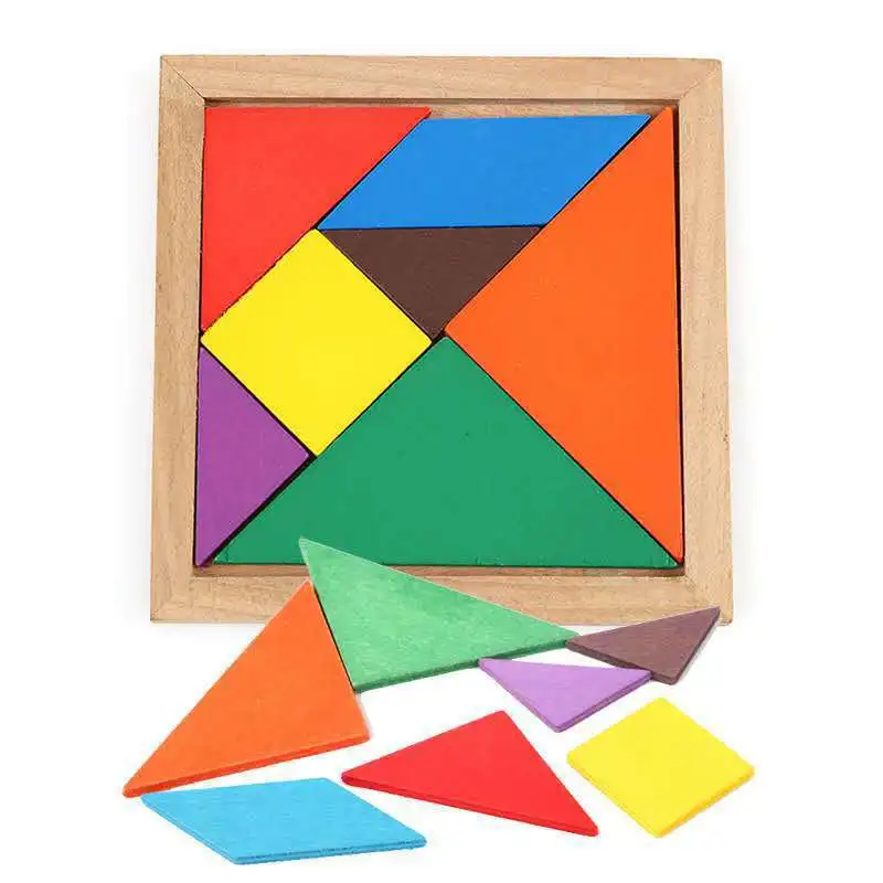 
Diy Good-Selling Wooden Tangram 7-Piece Puzzle Color Cube IQ Game Puzzle Children Toy IQ Game Brain Teaser Puzzle 12*12*1.2 cm 