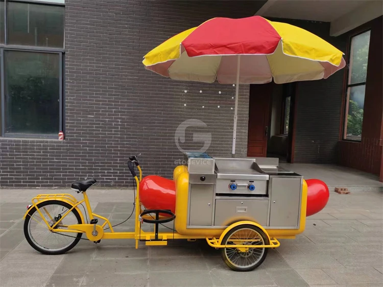 New Design Hot Dog Cart With Bike For Vending Outdoor Mobile Food Cart With Griddle For Sale In California