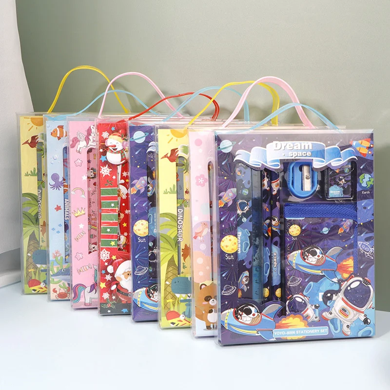 Luxury gift boxes Primary school kindergarten stationary stationery set pencils ruler eraser pencils bag