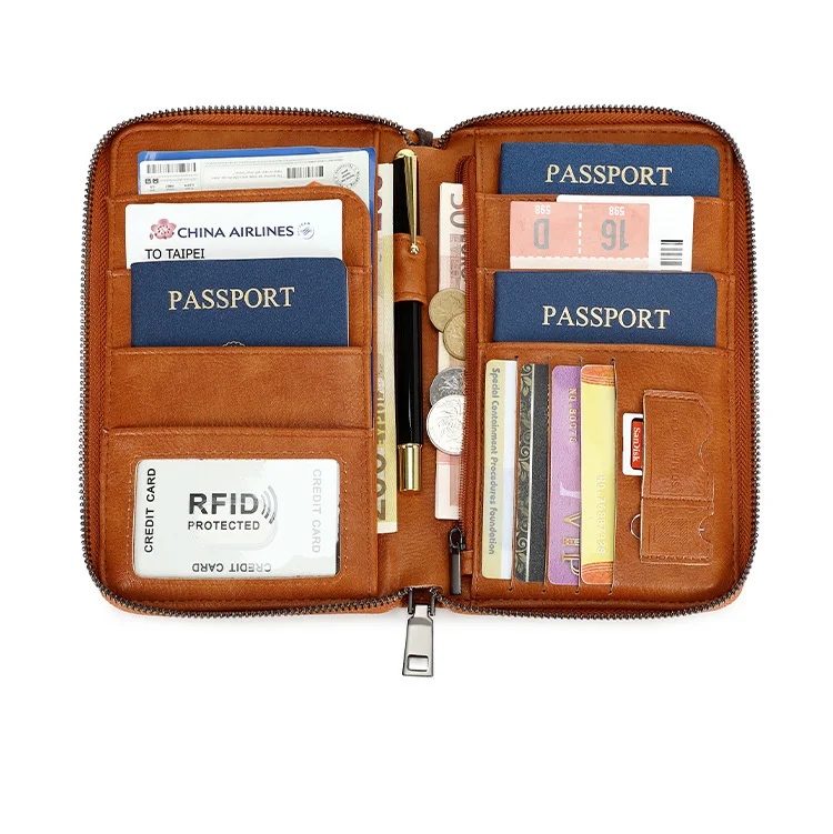 2024 waterproof passport bag large capacity wallet pu leather passport wallet certificate bags with handle