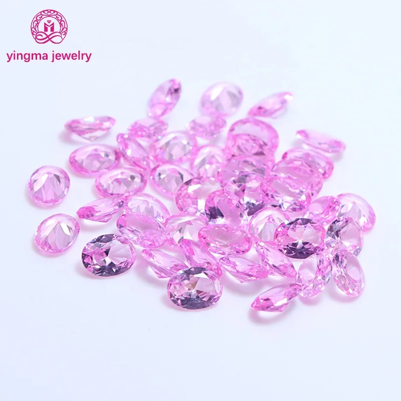Factory direct sale loose gemstone corundum oval shape 2x3 mm to 6x8 mm synthetic 2# pink corundum stone for jewelry making