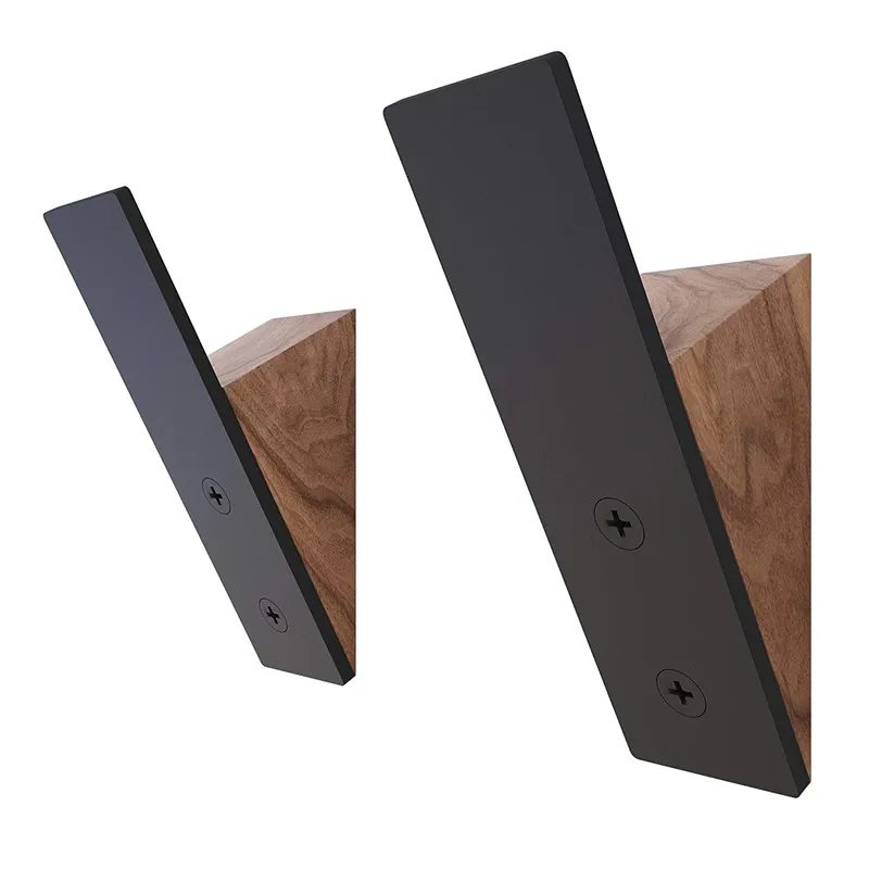 Wall Coat Hook Rack Black Walnut Wood Metal Hooks for Hanging Coats Wall Mounted Wooden Hats Hangers
