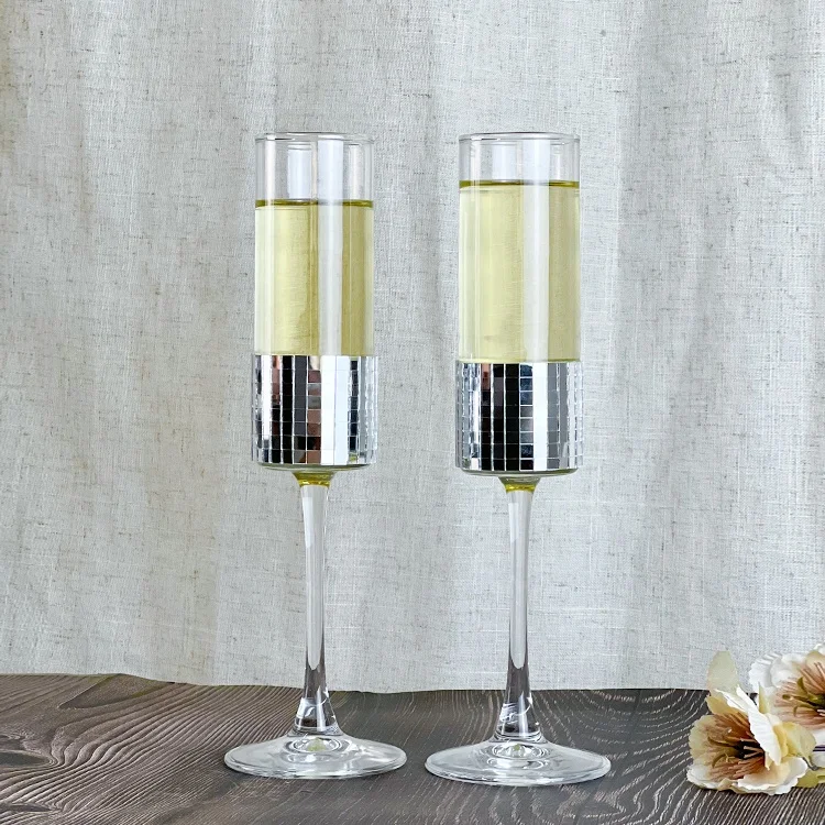 170ml Handmade Sliver Patch Surround Champagne Flutes Champagne Wedding Glasses Goblet Set for Wedding Party