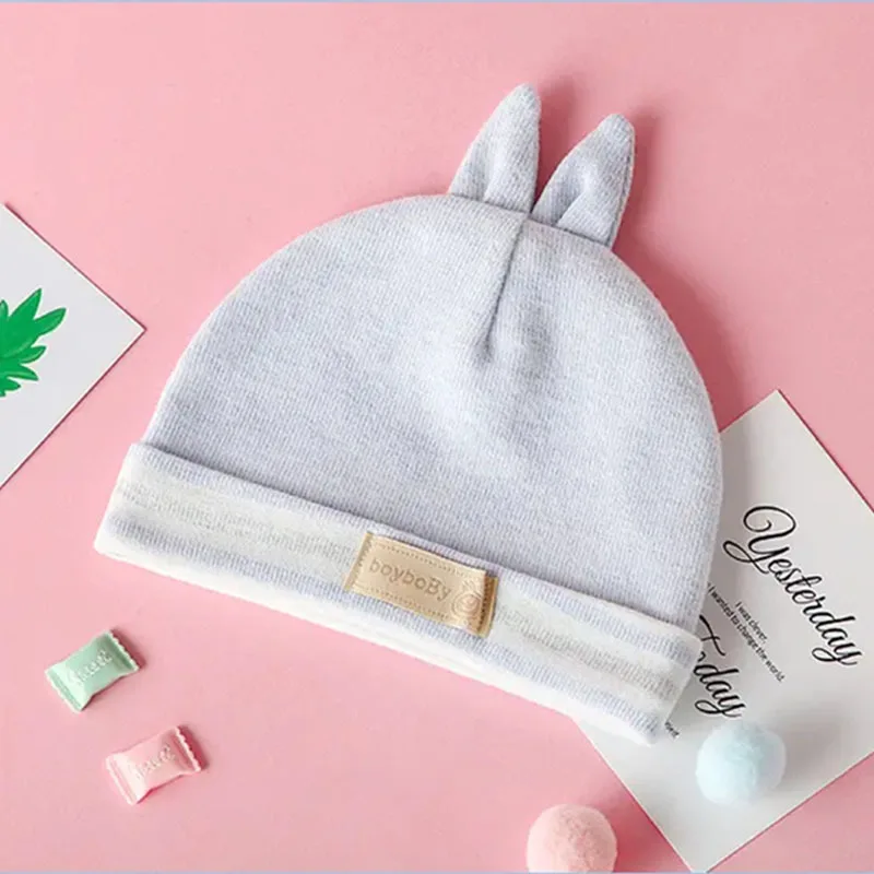 Knitted Winter 100% Cotton Spring and Autumn Baby Rabbit Double Layer Hat Hot Sale Newborn Baby Hats Warm Rabbit Ear Baby Beanie