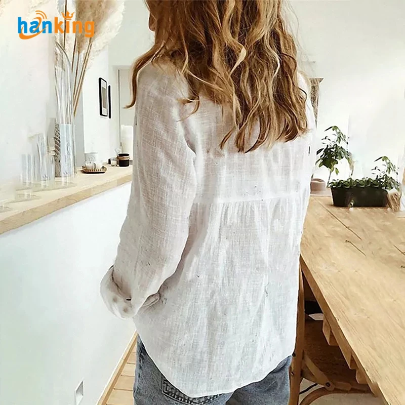 Leisure White Yellow Shirts Button Lapel Cardigan Top Lady Loose Long Sleeve Oversized Shirt Womens Blouses Casual Tunic Blouses
