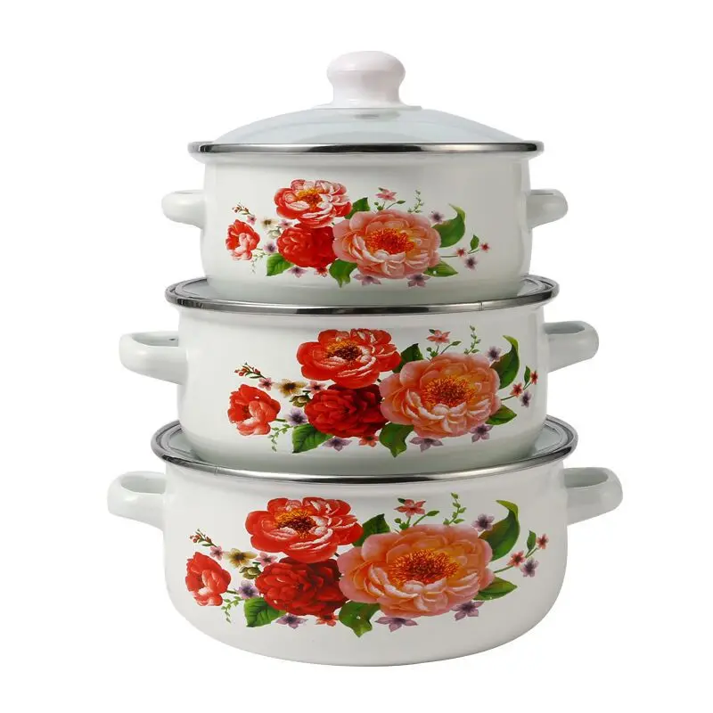 Wholesale customized three-piece set 16-20cm enamel cooking noodles pot enamel stew pot sets