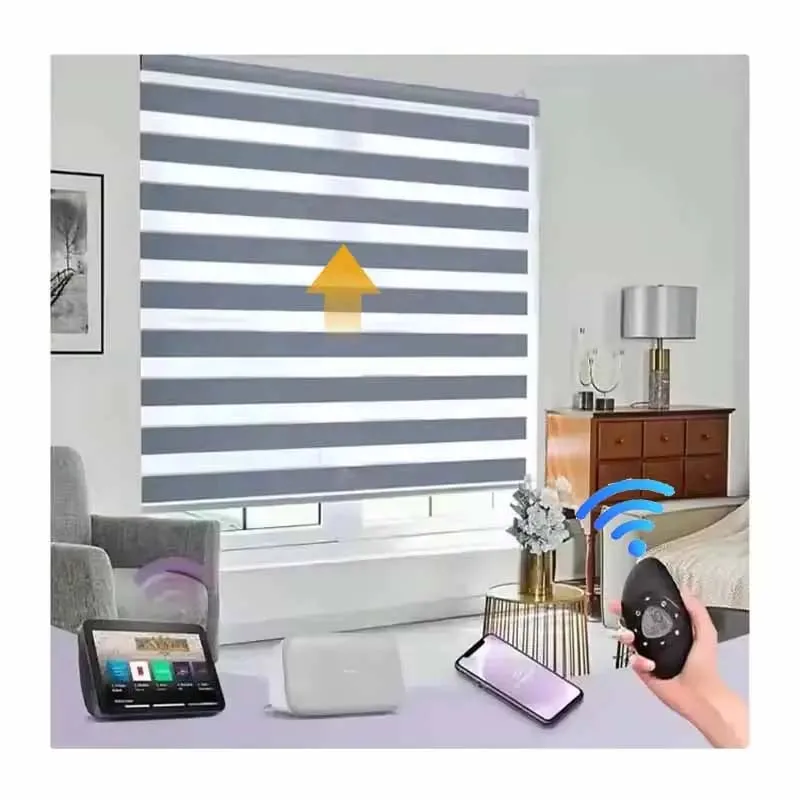 Motorized Wifi smart Home 100% Blackout double layer zebra blinds Indoor shade Window zebra roller blind