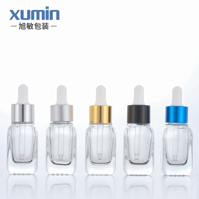cosmetic 15ml ring square serum bottle essential silicone rubber head with glass bottle body