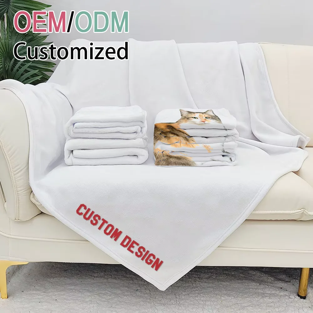 Super Soft Thick Custom Print Photo Premium White Sublimation Digital Transfer Blank mink Sherpa Fleece Fluffy Throw Blanket