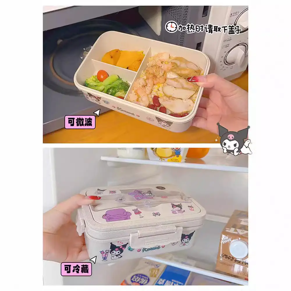 RuunJ Kuromi Lunch Box Kawaii Anime Cinnamoroll Melody Sealed Leak-Proof Food Container Cutlery Cartoon Outdoor Picnic Bento Box