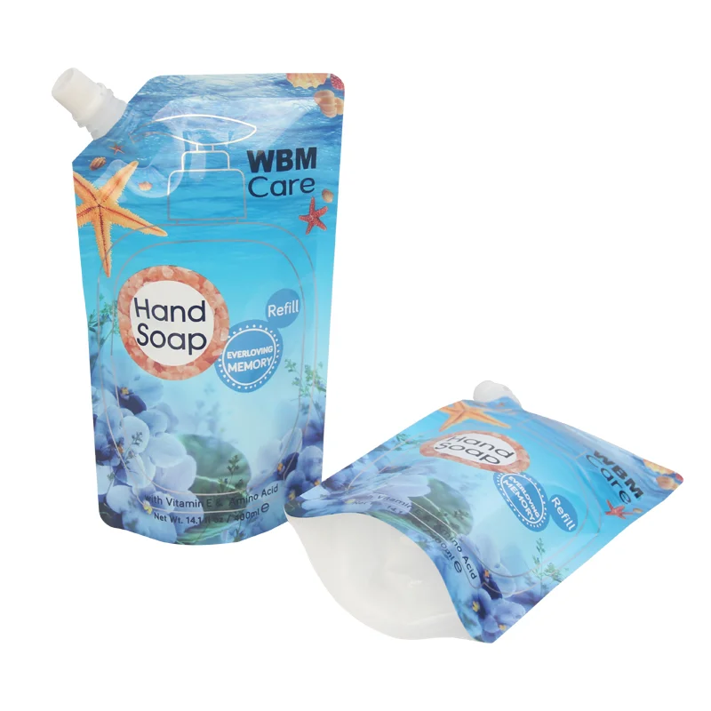 Biodegradable Stand Up Laundry Detergent Spout Bag Liquid Soap Spout Pouch For Gel Shampoo Refill Packaging